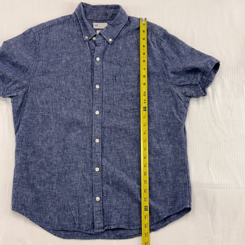 Gap Linen Cotton Blend Short Sleeve Shirt Mens Large Blue Slim Fit | Coastal - Picture 6 of 7